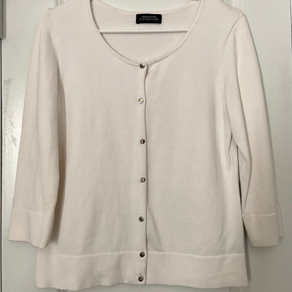 Jones New York - white Three Quarter Sleeve button down Cardigan - Picture 1 of 11